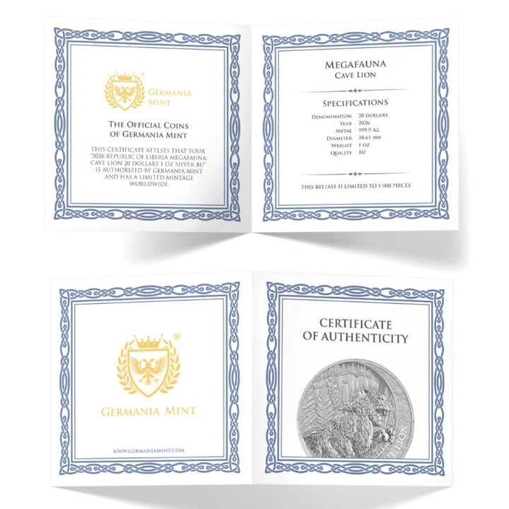 Moneda argint 1 oz Megafauna – Cave Lion